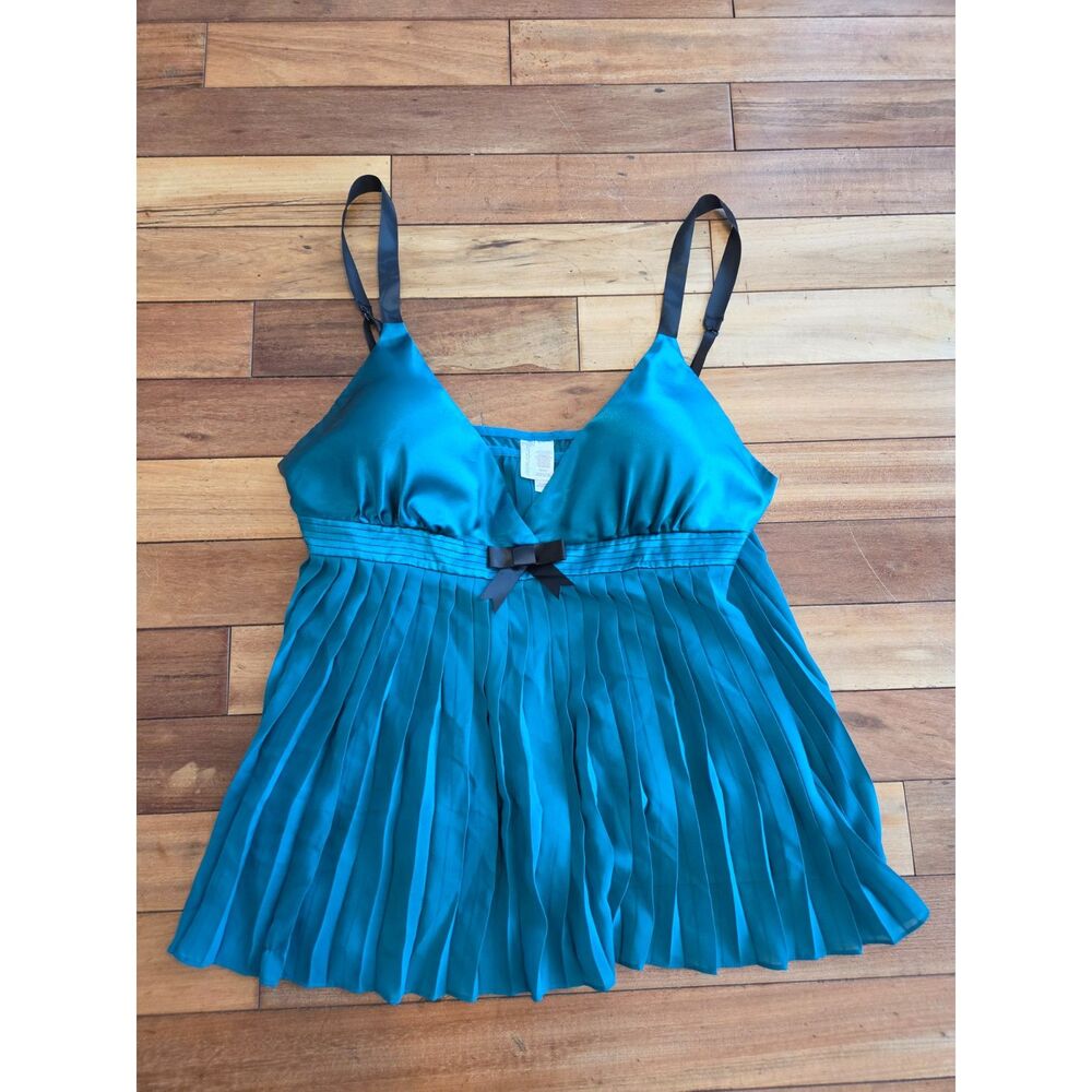 Y2K Ambrielle Sleeveless Babydoll Sleepwear Camisole Shirt Teal Blue